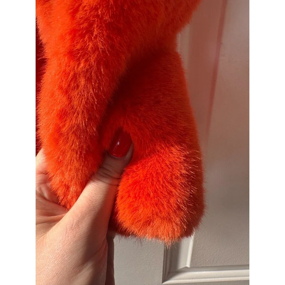 Chico's Faux Fur Pull Through Orange Cold Weather Winter Rare color $70